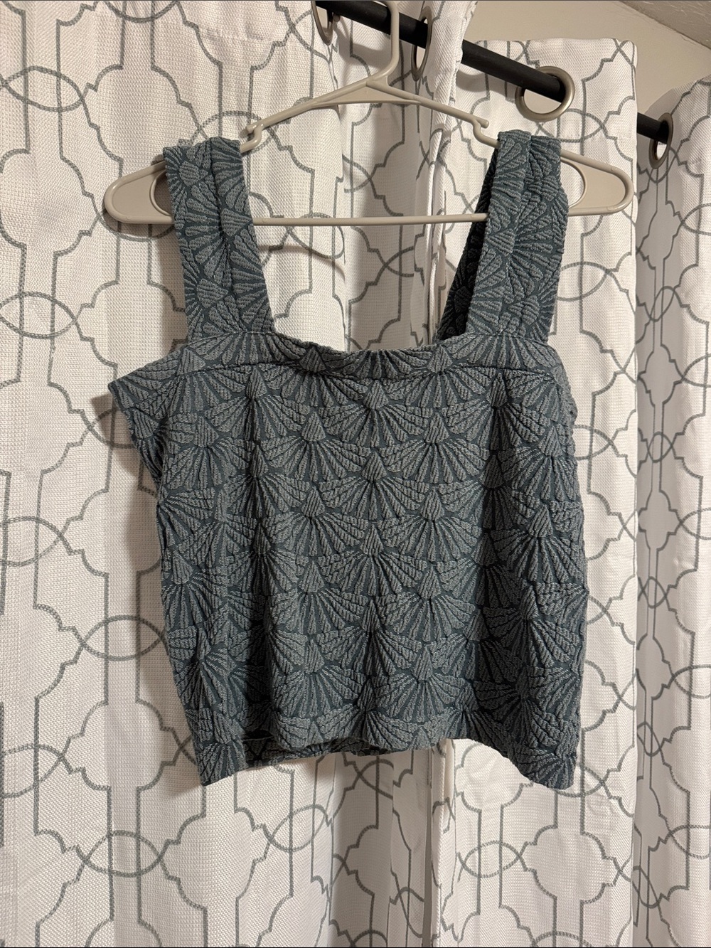 Textured Sleeveless Square-Neck Crop Top - Blue